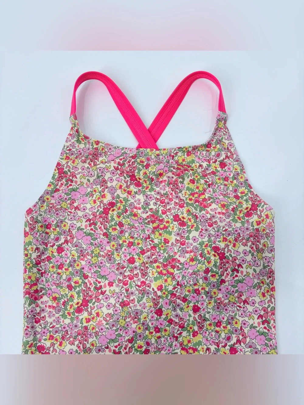 Boden Girl’s Cross-back Pink Floral Printed Swimsuit